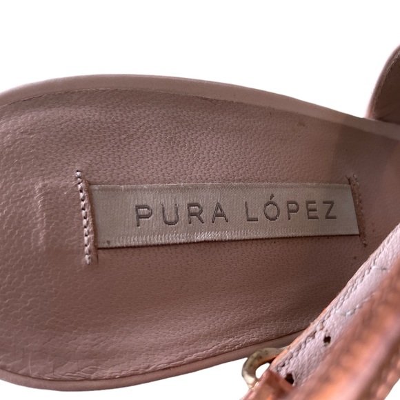 Pura Lopez Leather Gold Toe Nude Platform Slingback Heels - 7.5 - 38 - Picture 13 of 16